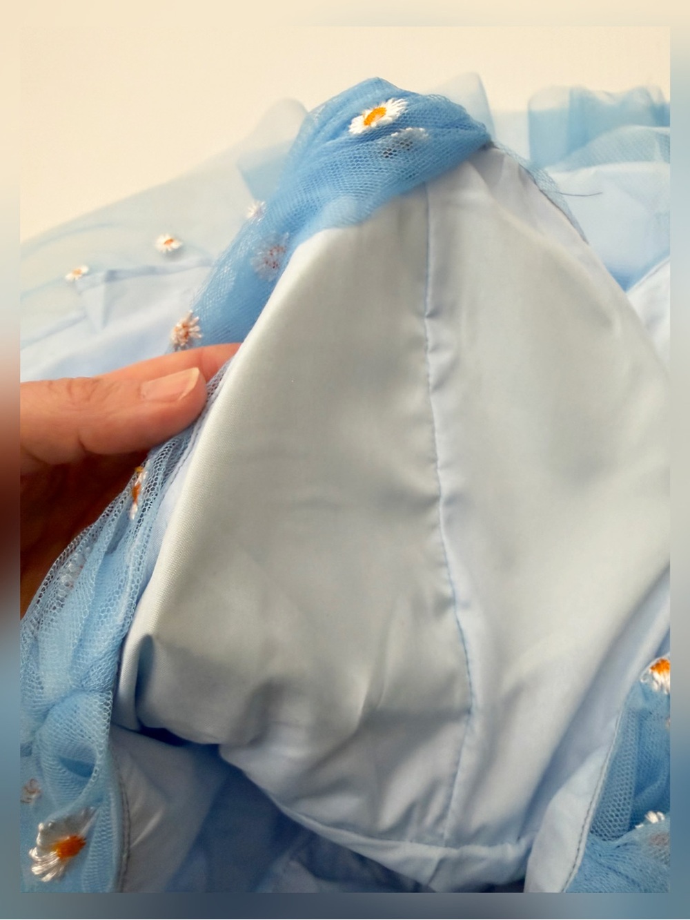 Unique Vintage - Light Blue Floral Mesh Tulle Party Dress - L - Picture 8 of 15